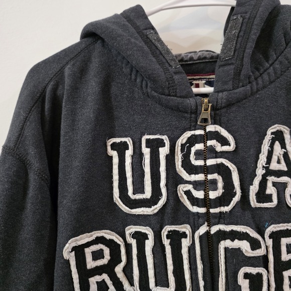 Y2K Usa Rugby Mens Full Zip Hoodie Sweater Size 2XL Embroidered 90S Grunge - Picture 2 of 7